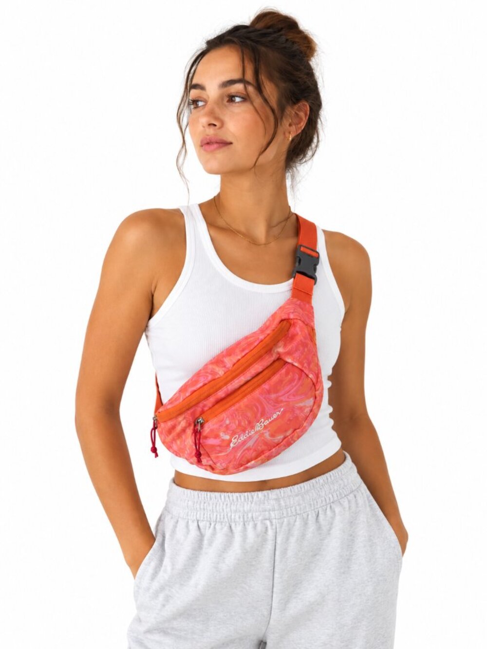 Eddie Bauer Orange Pink Marble Print Belt Bag Fanny Pack Crossbody Bag